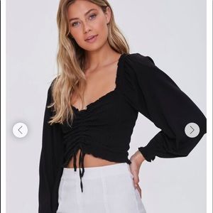 Brand New Forever 21 black smocked ruched top adjustable 0X